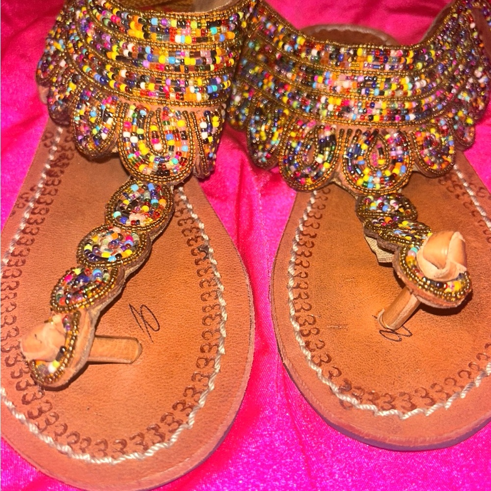 Beaded Brown Sandals (Native American)